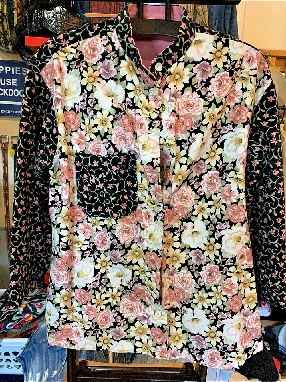 Floral Button-Down Shirt in Black & Pink